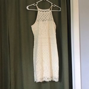 High neck white lace dress